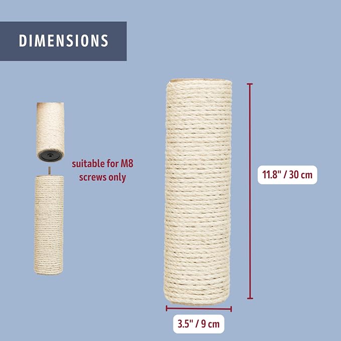 TRIXIE Replacement Sisal Post for Cat Scratching Posts, Backup Scratcher for Indoor Cat Furniture, Trees and Towers, 3.5 in x 11.8 in (9 x 30 cm)