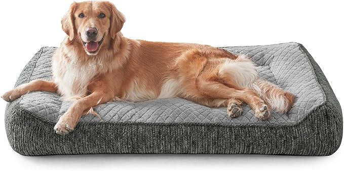 JOEJOY XL Orthopedic Dog Bed for Large Dogs Up to 80lbs - Extra Thick Foam Pet Bed Sofa with Bolster Sides, Large Sized Dog Bed with Removable Washable Cover, Non-Slip Bottom, Light Grey (42"x30")