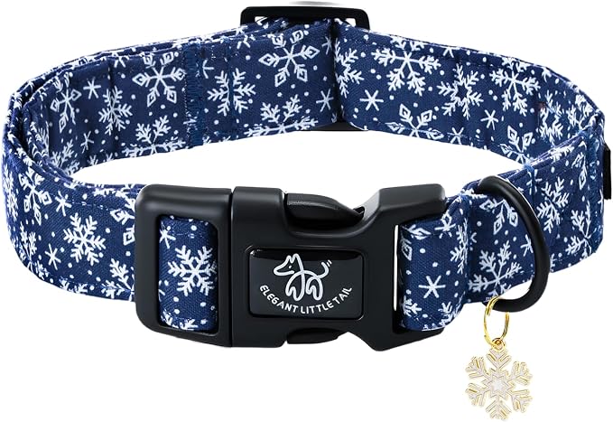 Elegant little tail Christmas Dog Collar, Snow Print Pet Collar Cotton Soft Plastic Buckle Sturdy Puppy Collars Holiday Female or Male Adjustable Collar for Medium Dogs