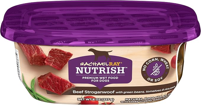 Nutrish Rachael Ray Wet Dog Food, Beef Stroganwoof with Green Beans, Tomatoes & Rice Pasta Recipe, 8 oz. Tub (Pack of 8)