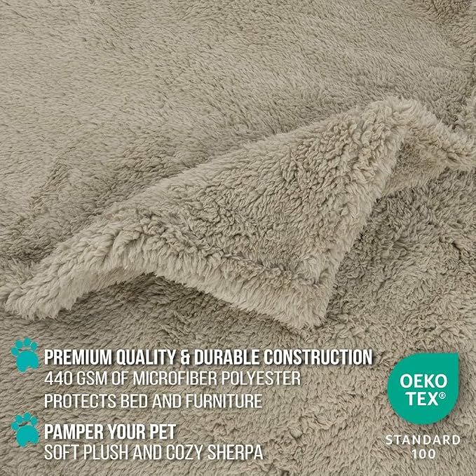 PetAmi Fluffy Waterproof Dog Blanket for Couch and Bed, Reversible Sherpa Pet Throw, Pee Proof Furniture Protector Sofa Cover, Washable Cat Blanket for Small Medium Dogs and Cats (Taupe Camel, 29x40)