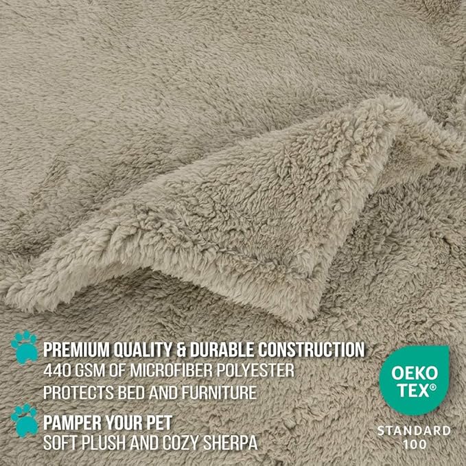 PetAmi Fluffy Waterproof Dog Blanket for Couch and Bed, Reversible Sherpa Pet Throw, Pee Proof Furniture Protector Sofa Cover, Washable Cat Blanket for Medium Large Dogs and Cats (Taupe Camel, 90x90)