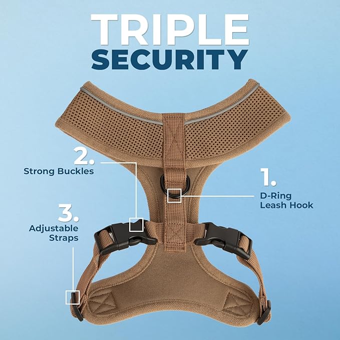 Best Pet Supplies Voyager Aerolite Over the Head Dog Harness, No Pull Breathable Air Mesh Vest, Quick Dry with Reflective Stitching, Adjustable Escape Resistant Harness - Beige, Small