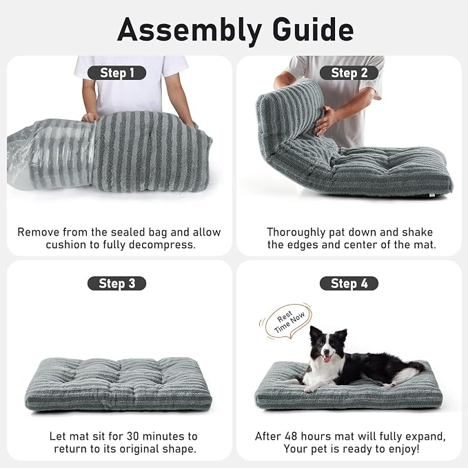 FURTIME Washable XXL Dog Bed for Extra Large Dogs, Giant Deluxe Dog Crate Beds Comfy Fluffy Kennel Pad Anti-Slip Pet Sleeping Mat, Machine Washable Dogs Pillow, 47"x29"x4", Gray