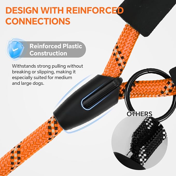 Heavy Duty Dog Leash - 4.9 FT for Large and Small Dogs - Strong Nylon, Comfortable Handle, Reflective Stitching - Ideal for Walking, Training, and Outdoor Activities, Orange
