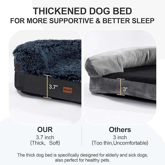 iweepet Fluffy Orthopedic Dog Beds for Large & Extra Large Dogs, 41" Calming Dog Sofa Bed with Supportive 28D Egg-Crate Foam, Removable Washable Cover, Waterproof Lining, for Puppy,Senior,Sick