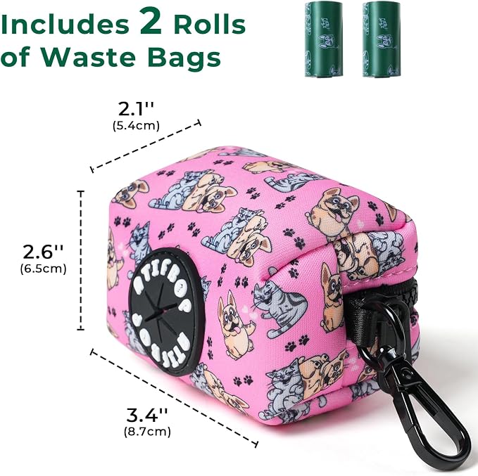 ATIFBOP Dog Poop Bag Dispenser with 30 Bags, Poop Bag Holder Fit All Dog Leashes, Soft and Big Capacity Doggy Bags Refill Carrier (Pink)