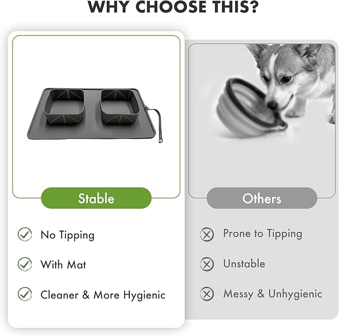 No Spill Collapsible Dog Bowls with Mat, 20oz 2-in-1 Roll-Up Silicone Pet Feeding Station, Portable BPA-Free Travel Dog Bowls for Car, Camping, and Outdoor Use