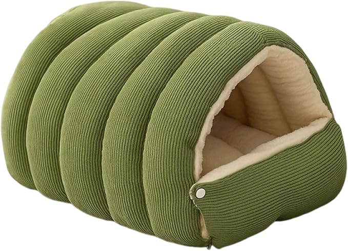 Cozy Monster Cat Bed, Warm Winter Cat Cave with Removable Cushion, Calming Anti-Anxiety Sherpa Fleece Pet Bed for Indoor Cats & Small Dogs, Washable 360° Nesting Design (B - Green, Small)