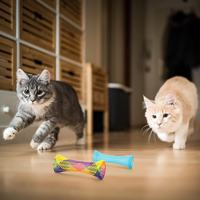 Leitee 60 Pcs Cat Spring Toys Kitten Tubes Indoor Interactive Chinese Finger Trap Cat Toys Plastic Coil for Pet Hunt Scratch(Random Colors)