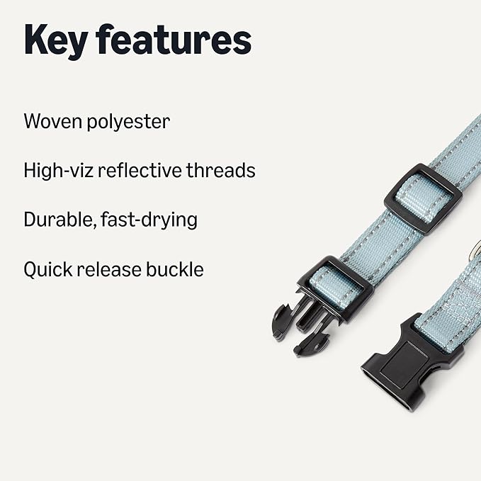 Amazon Basics Reflective & Adjustable Dog Collar, Featuring a Metal D-Ring and Quick-Release Buckle,Size M, Blue