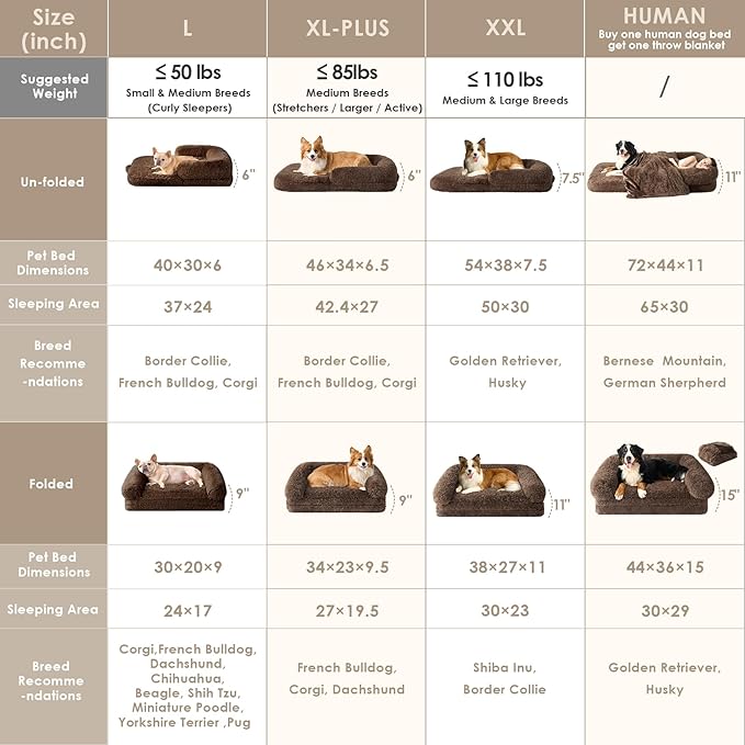 EHEYCIGA Foldable Human Dog Bed, 72"x44"x11" Orthopedic Memory Foam Human Sized Dog Bed, Waterproof Pet Bed for People, Faux Fur Pet Couch for Adult with Non-Slip Bottom, Brown