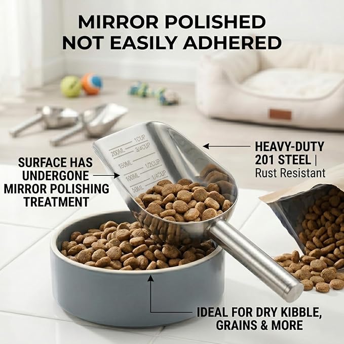 2 Pack Dog Food Scoop, HKKZYT 1 Cup Stainless Steel Dog Food Measuring Cup, Wet Dry Food Precision Scale, Suitable for Pet Food Grain Rice Flour Ice Cube