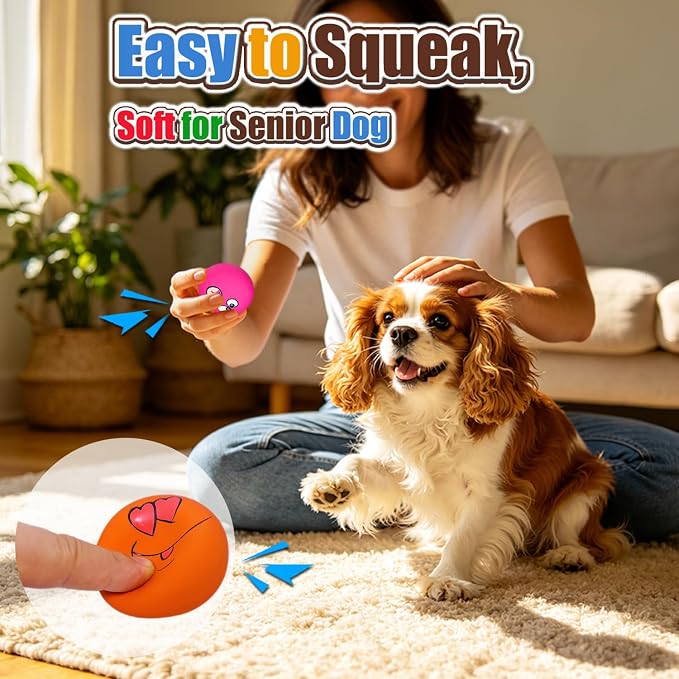 HOLYSTEED Latex Dog Squeaky Toys, Rubber Soft Small Dog Toys Chewing Squeaky Toy, Fetch Play Balls Toy for Puppy Small Pets 6pcs