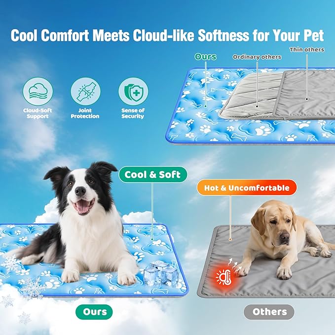 Dog Cooling Mat for Extra Large Dogs, Cool Dog Bed Mat for Indoor & Outdoor, Q-Max>0.5, Machine Washable Non-Toxic Pet Self Cooling Pad for Kennel, Crate, Car - XXL(48" x 30") - Blue