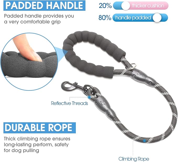 BAAPET 2/4/5/6 FT Dog Leash with Comfortable Padded Handle and Highly Reflective Threads for Small Medium and Large Dogs (2FT-1/2'', Black)