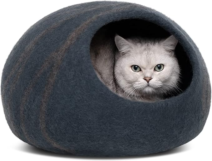 MEOWFIA Cat Cave – Premium Felt Cat Enclosure for Indoor Cats, Handmade Merino Wool (Slate Gray, Medium)