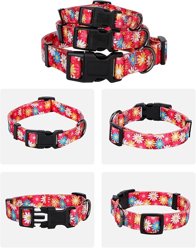 Girl Dog Collars Cute Pink Daisy Collar, Spring and Summer Flower for Medium Dogs