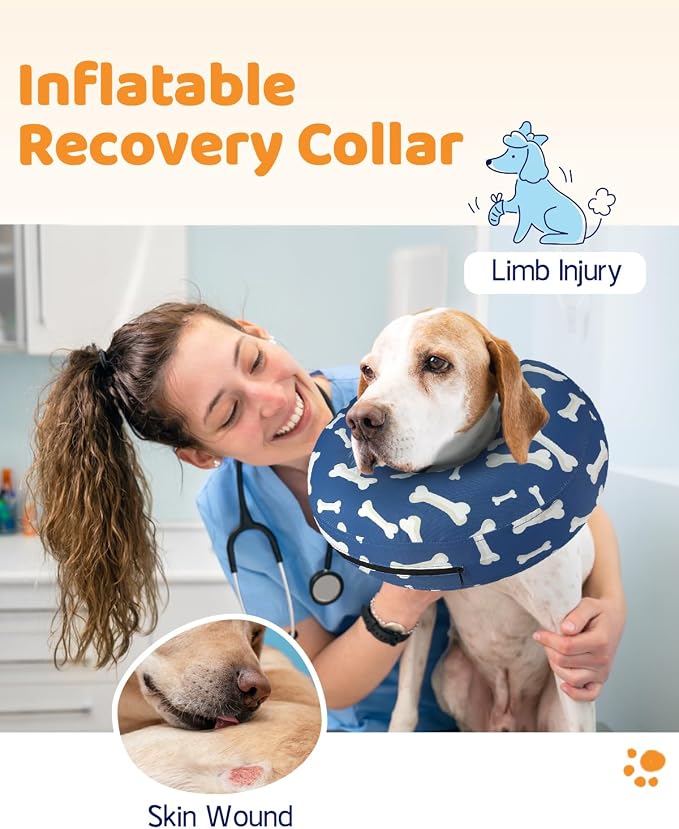 Supet Inflatable Dog Cone Collar for Large Medium Small Dogs, Soft Cone Collar for Dogs Cats, ECollar Doggie Neck Donut Dog Cone Alternative After Surgery
