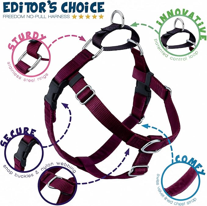 2 Hounds Design Freedom No Pull Dog Harness, Adjustable Harness and Leash Set, Easy Walking & Comfortable Control, Fits Small, Medium & Large Dogs, Solid Colors, Made in USA, 5/8" XS, Burgundy