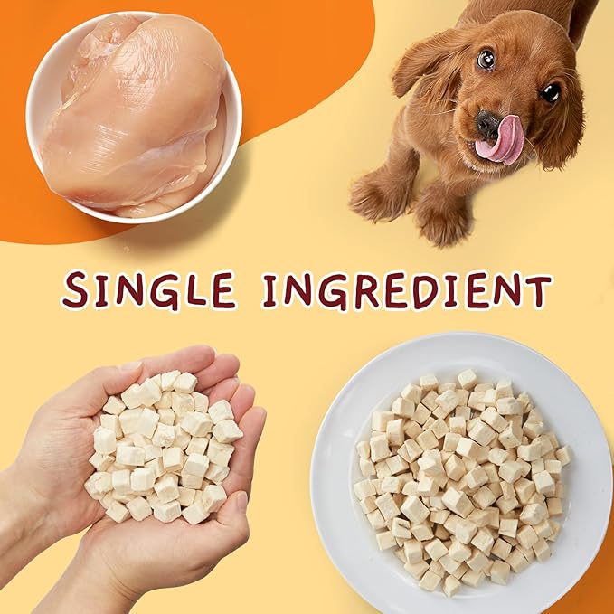 Jungle Calling Freeze Dried Chicken Cat & Dog Treats, Single Ingredient Chicken Bites for Cats & Dogs, High Protein Pet Training Treats, Edible Organic Food Topper, Approx 670 Pieces, 10.58 oz
