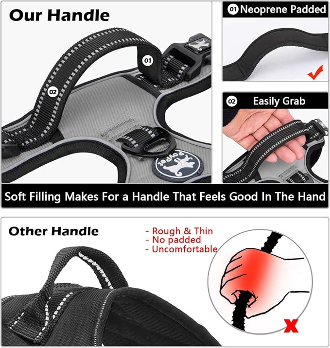 PoyPet No Pull Dog Harness, No Choke Front Lead Dog Reflective Harness, Adjustable Soft Padded Pet Vest with Easy Control Handle for Small to Large Dogs(Grey,S)
