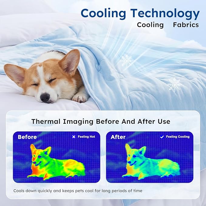 ZOMISIA Cooling Blanket for Medium Dogs - Washable Dog Cooling Mat for Hot Weather, Travel Soft Pet Summer Essentials, Blue, 30"x40"