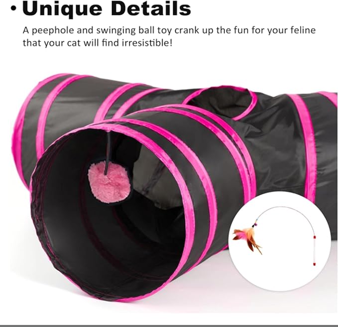 Pet Cat Tunnel Tube Cat Toys 3 Way Collapsible, Tunnels for Indoor Cats，Kitty Bored Peek Hole Toy Ball Cat, Puppy, Kitty, Kitten, Rabbit