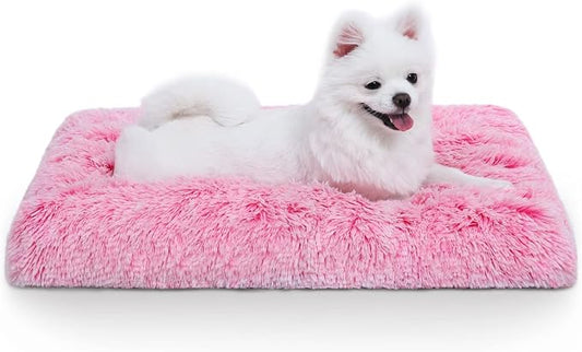 Vonabem Medium Dog Bed Crate Pad 30 inch,Washable Pink Plush Soft Puppy Beds Cute,Pet Mats for Sleeping