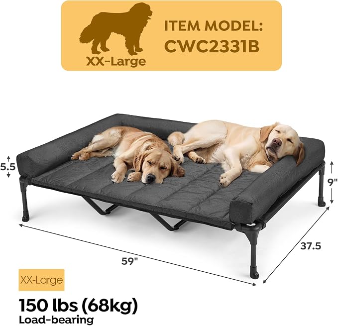 Veehoo Cooling Elevated Dog Bed Add Removable Waterproof Bolster Cushion Mat, Raised Pet Cot with Breathable Teslin Mesh, No-Slip Feet, Dog Sofa Bed for Indoor Outdoor, XXLarge, Black CWC2331B