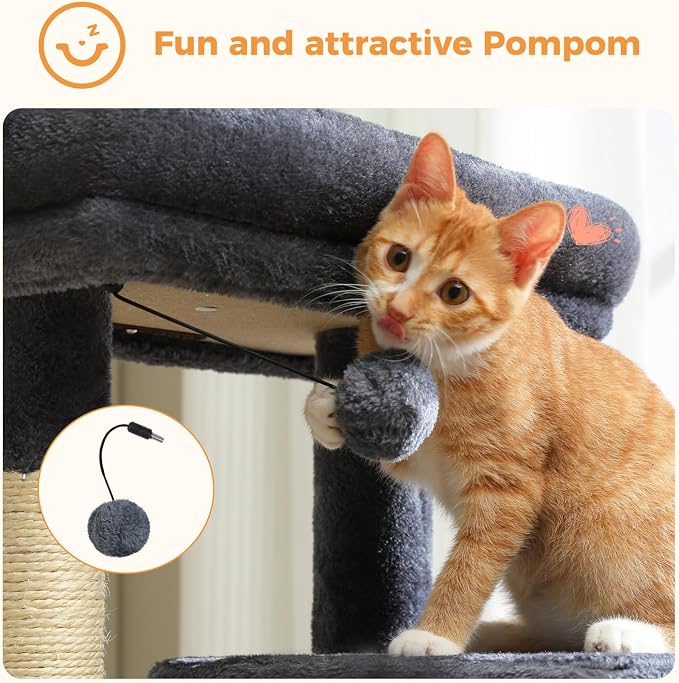 MUTTROS Cat Tree for Indoor Cats, 44.5" Multi-Level Cat Tower with Large Metal Frame Hammock, Cat Condo with 2 Scratching Posts and Top Perch for Small to Medium Cats, Dark Gray