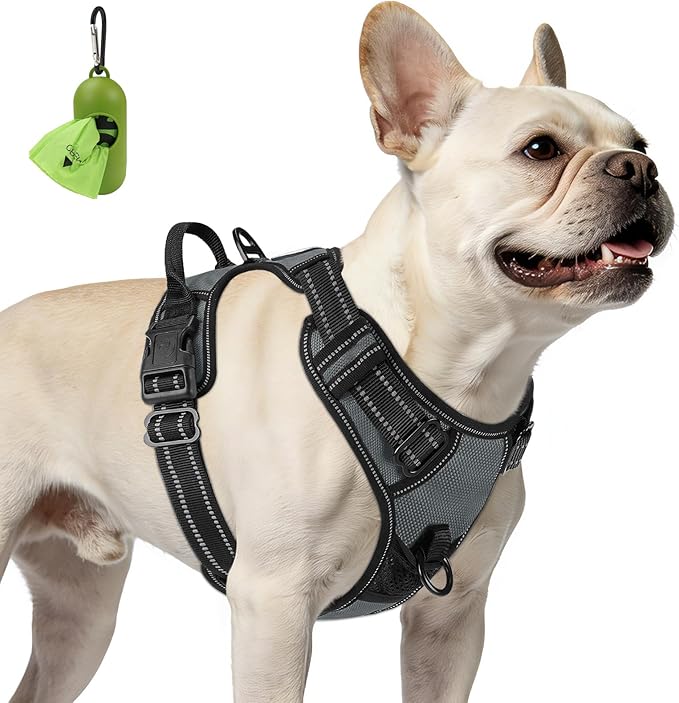 Joytale No Pull Dog Harness for Small Dogs, Reflective Pet Vest with Front Clip, Adjustable Soft Padded Harnesses with Easy Control Handle for Training and Walking, Gray, S