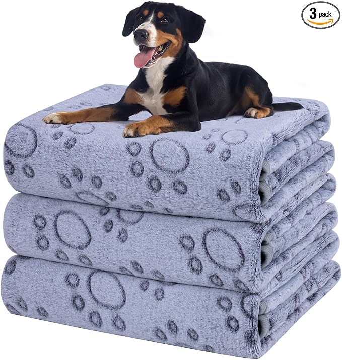 Dono 1 Pack 3 Dog Blankets, Soft Fluffy Fleece Pet Blanket Warm Sleep Mat Paw Print Design Puppy Kitten Throw Blankets Doggy Blanket for Dogs