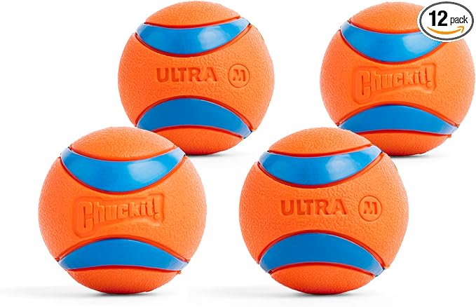 Chuckit! Ultra Ball Dog Toy - Medium Bouncy Fetch Balls for Dogs 20-60 lbs - Made from Durable Rubber - Floating Water Pet Toys - Size Medium - 2.5-inch Diameter - Pack of 48