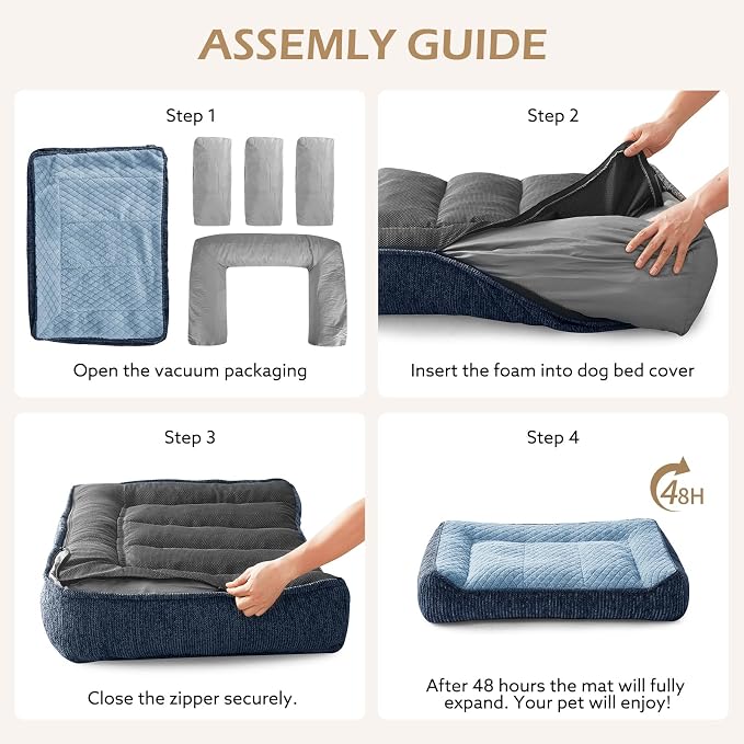 JOEJOY XL Orthopedic Dog Beds Large Sized Dog, Extra Thick Supportive Big Dogs Couch Bed with Sides, Ultra Soft Pet Bed Sofa for Large Dogs, Blue, 38''x28''