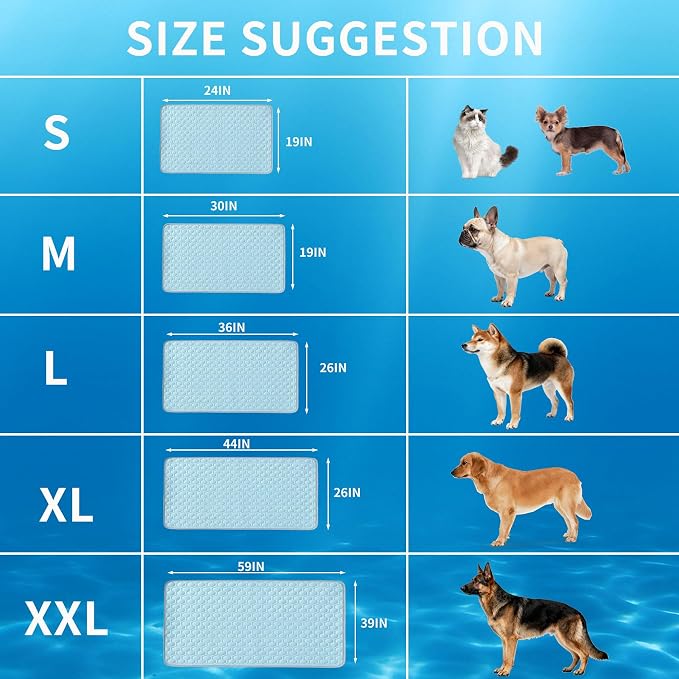 HAOMAIJIA Pet Cooling Mat for Dogs Thick Soft Washable Dog Cooling Mat Indoor Upgrade Waterproof Non-Slip Self Cooling Pad for Dog and Cat (Sky Blue, 26'' x 44'' X-Large)