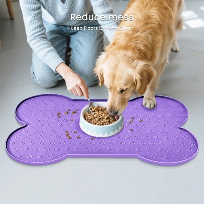 PWTAA Dog Food Mat Anti-Slip Silicone Dog Bowl Mat Thicker Pet Placemat Waterproof Cat Feeder Pad with Raised Edge Puppy Kitten Feeding Mats Suitable Small Medium-Sized Dogs Cats Eating Tray
