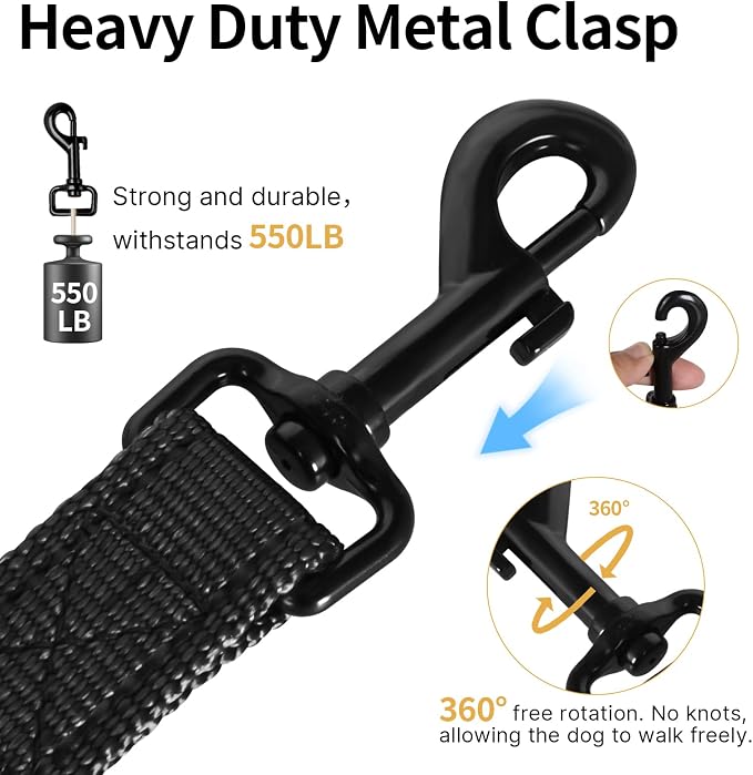Reflective Dog Leash with Double Handle, Dog Leash 4 FT Long, Supports Medium and Large Dogs, Heavy Duty for Walking, Running, and Training, Black