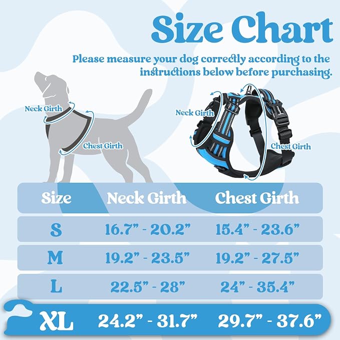 rabbitgoo Dog Harness for Large, No Pull Easy On & Off with 3 Buckles Pet Harness, Adjustable Soft Walking Vest with 2 Clips and Handle, Reflective for Extra Large Dogs, Sky Blue, XL