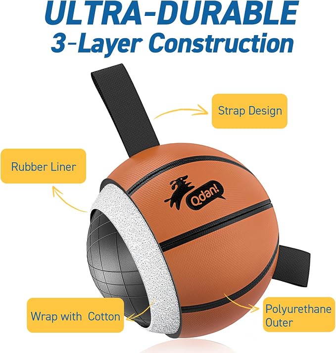 QDAN Dog Ball Basketball Toys, Balls with Straps, Dog Water Toy Pool Toys for Small Medium Dogs (6 Inch)