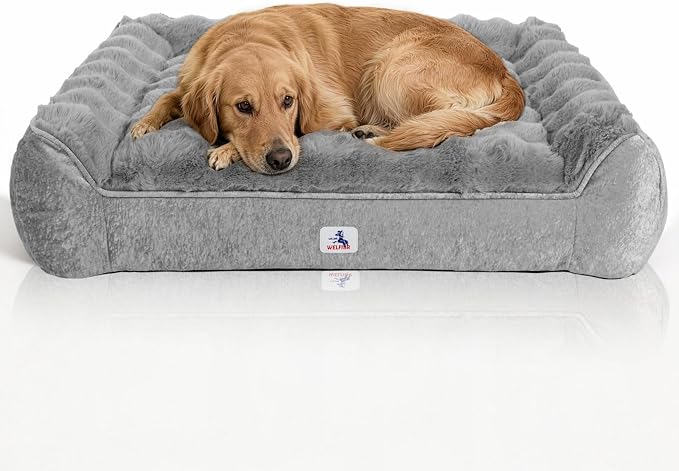 Orthopedic Dog Bed Medium Size Dog, Extra Thick Supportive Dog Couch Bed, Dog Beds with Removable Washable Cover, Ultra Soft Faux Rabbit Fur Puppy Bed & Non-Slip Bottom (Gray, 35"x25")