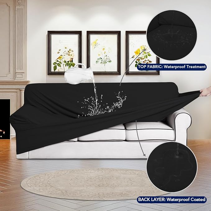 PureFit 100% Dual Waterproof Couch Cover Slipcovers for Couches and Sofas - Stretch Non Slip Fleece Sofa Covers Washable, Leakproof Furniture Protector for Kids, Pets, Dog (Chair, Black)