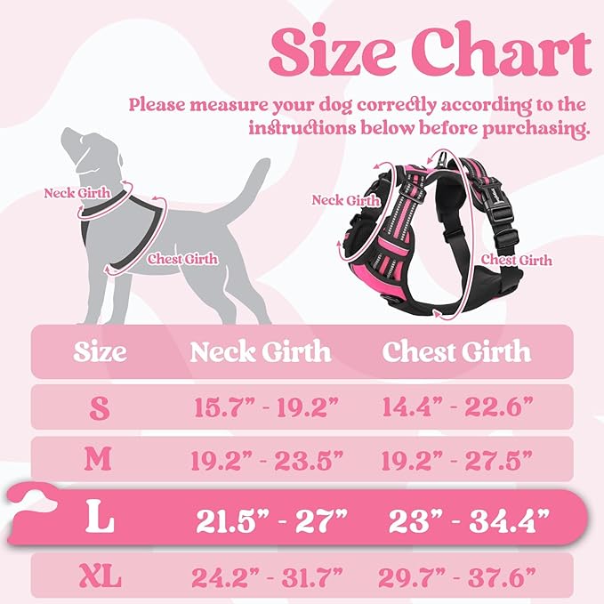 rabbitgoo Dog Harness for Large, No Pull Easy On & Off with 3 Buckles Pet Harness, Adjustable Soft Walking Vest with 2 Clips and Handle, Reflective for Large Dogs, Rose Pink, L