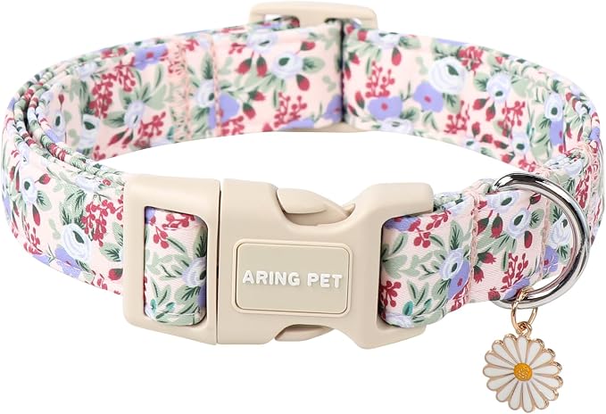 ARING PET Floral Dog Collar, Cute Purple Flower Spring Summer Pet Collars with Quick Release Buckle for Puppy Small Medium Large Boy Girl Dogs-XS