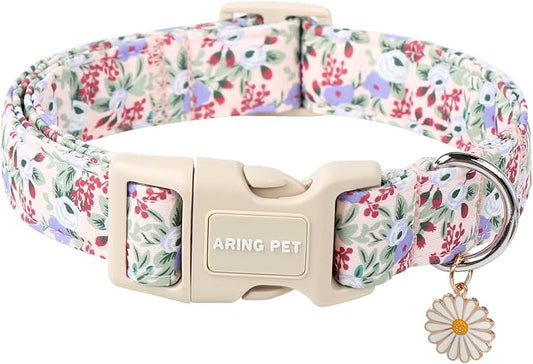 ARING PET Floral Dog Collar, Cute Purple Flower Spring Summer Pet Collars with Quick Release Buckle for Puppy Small Medium Large Boy Girl Dogs-XS