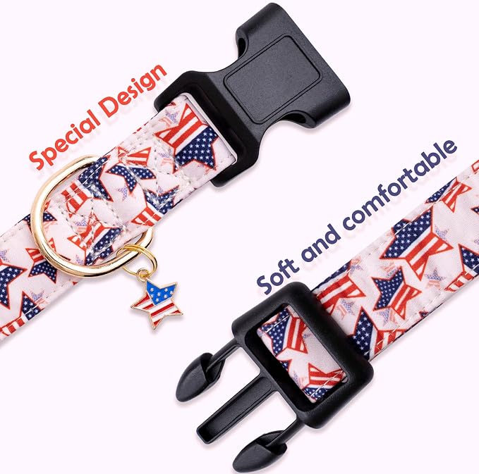 Faygarsle Cotton Dogs Collar Cute 4th of July Independence Day Dog Collars Pink Blue American Flag Star Patterns Dog Collarfor Girl Female Boy Male Small Medium Large Dogs XS