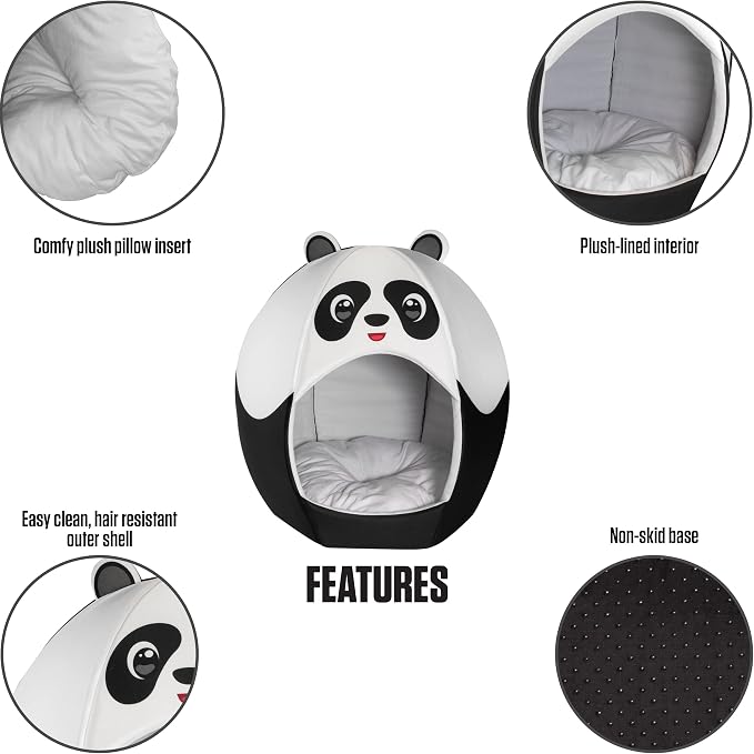 Maccabi Art Panda Theme Dog Bed - Cute Igloo Style Pet Bet - Fits Small Dogs, Puppies, Cats - Pillow Insert with Plush Lined Interrior, Non-Slip Igloo Design - 16 x 16 x 18