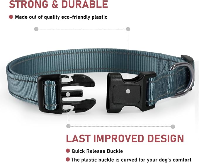 Reflective Dog Collar with Buckle Adjustable Safety Nylon Collars for Small Medium Large Dogs, Grey XS