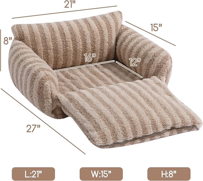 Hollypet Cat Bed Fluffy Plush Multifunctional Double-Layer Machine Washable Soft Warming Kitty Pet Couch Orthopedic Nest Beds for Small Cats Kitten and Dogs up to 13lbs, Khaki(21x15x8 inch)