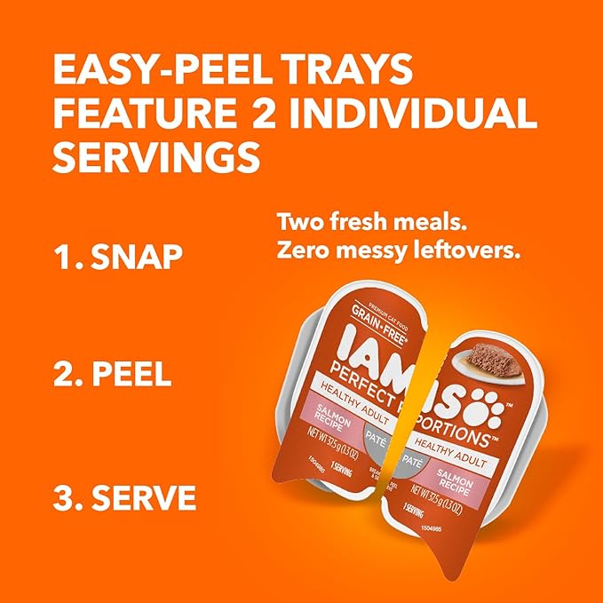 IAMS Perfect Portions Sensitive Digestion & Skin Wet Cat Food Pate, Adult Grain Free Pate, Turkey Recipes, (24) 2.6 oz. Twin-Pack Trays (Pack of 2)